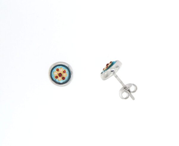 Boucles d'oreilles clous petit rond systeme papillon bleu ciel
