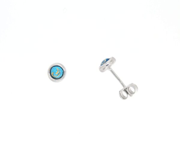 Boucles d'oreilles clous petit rond systeme papillon bleu turquoise