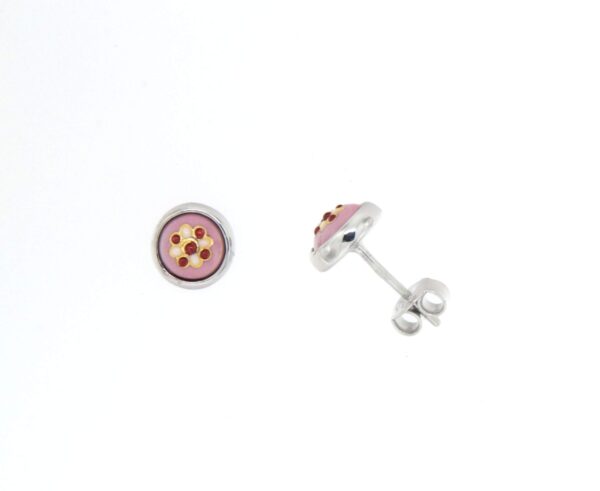 Boucles d'oreilles clous petit rond systeme papillon rose opaque