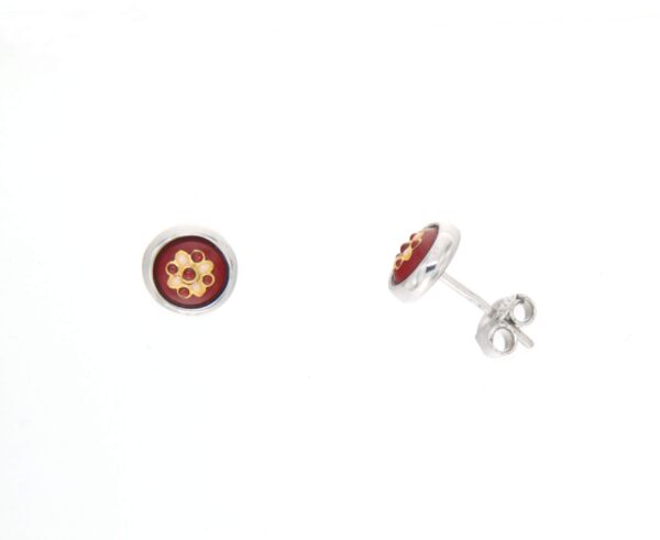 Boucles d'oreilles clous petit rond systeme papillon rouge cerise