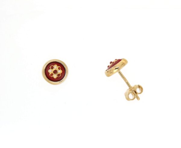 Boucles d'oreilles clous petit rond systeme papillon rouge cerise