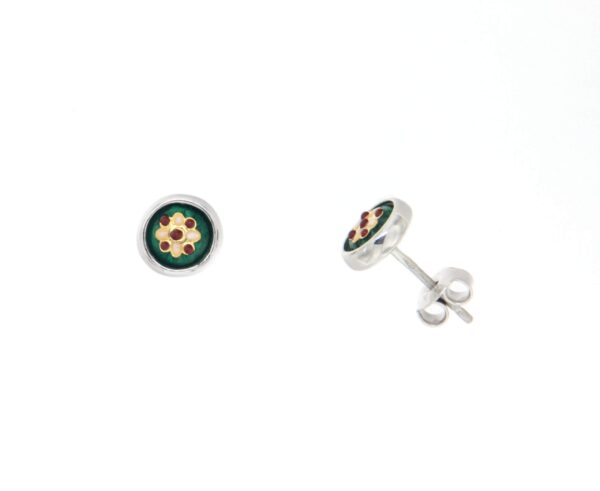 Boucles d'oreilles clous petit rond systeme papillon vert