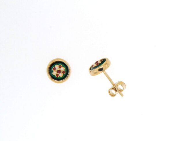 Boucles d'oreilles clous petit rond systeme papillon vert