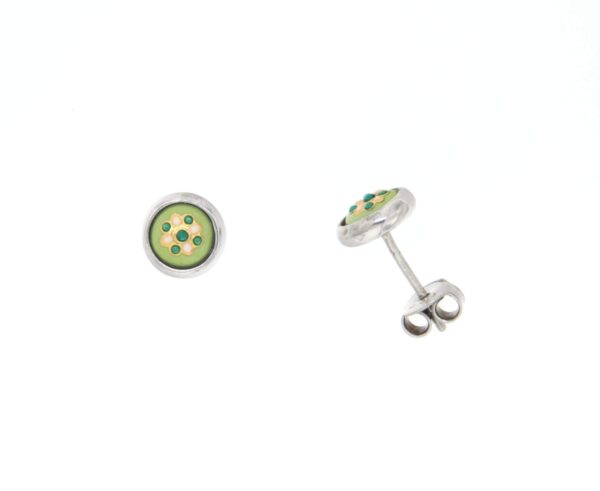 Boucles d'oreilles clous petit rond systeme papillon vert anis