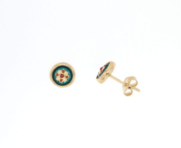 Boucles d'oreilles clous petit rond systeme papillon vert bleuté