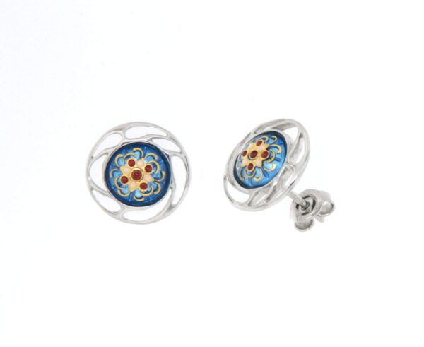 Boucles d'oreilles clous rond ajoure systeme papillon bleu azur