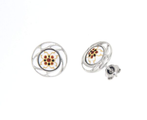 Boucles d'oreilles clous rond monture ajoure systeme papillon blanc