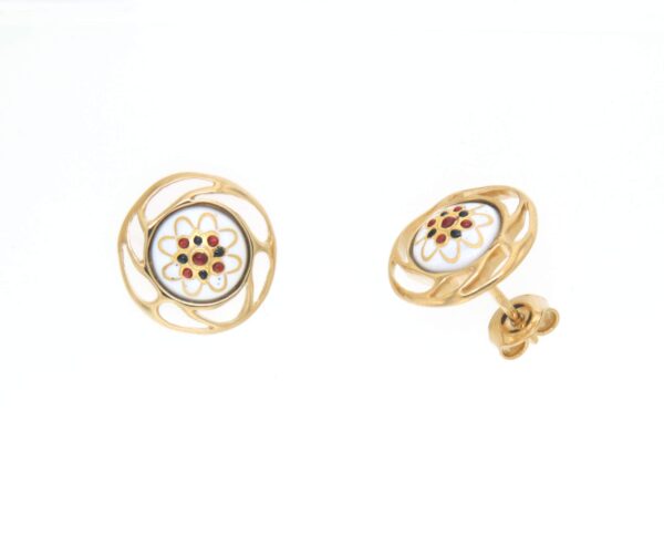 Boucles d'oreilles clous rond monture ajoure systeme papillon blanc