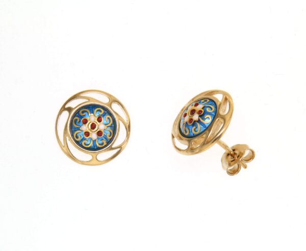 Boucles d'oreilles clous rond monture ajoure systeme papillon bleu azur