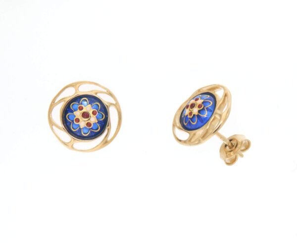 Boucles d'oreilles clous rond monture ajoure systeme papillon bleu de bresse