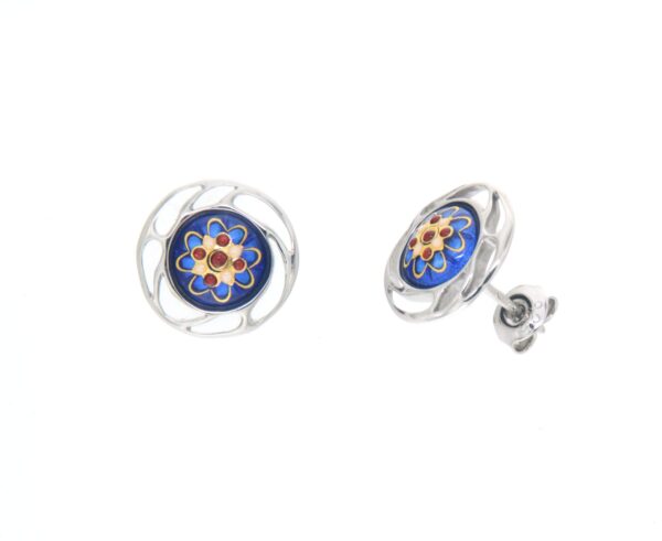 Boucles d'oreilles clous rond monture ajoure systeme papillon bleu de bresse