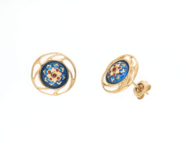 Boucles d'oreilles clous rond monture ajoure systeme papillon bleu electrique