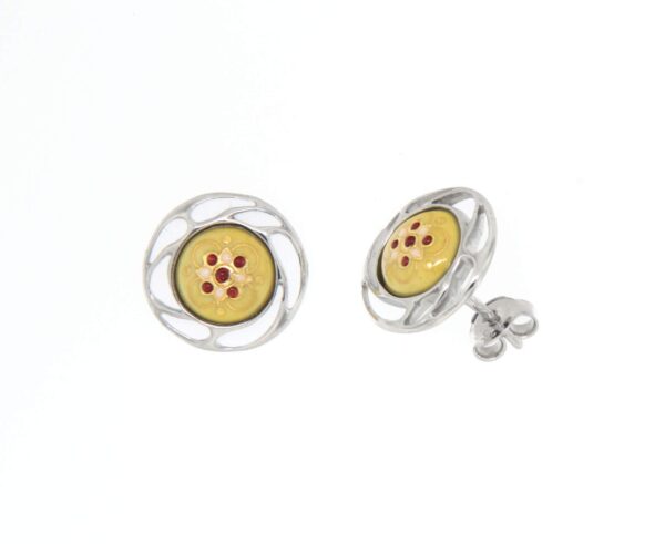 Boucles d'oreilles clous rond monture ajoure systeme papillon jaune