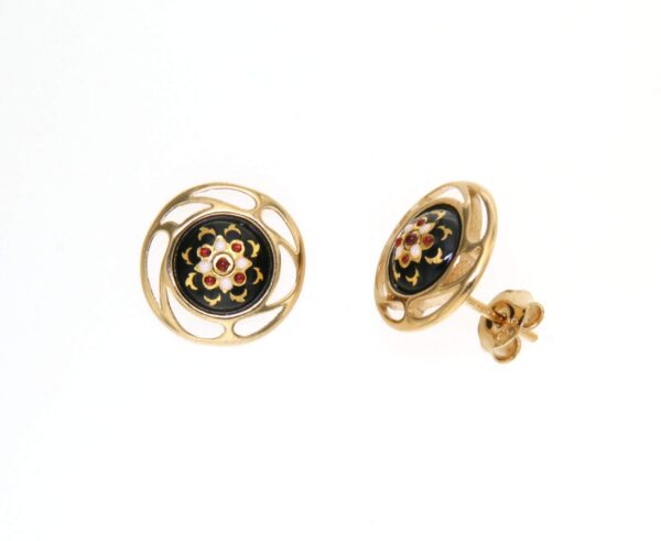 Boucles d'oreilles clous rond monture ajoure systeme papillon noir