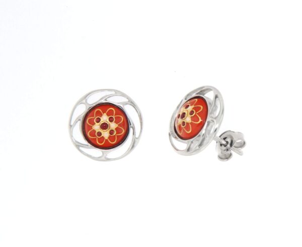 Boucles d'oreilles clous rond monture ajoure systeme papillon orange
