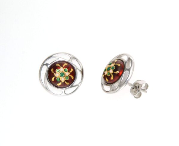Boucles d'oreilles clous rond monture ajoure systeme papillon rouge