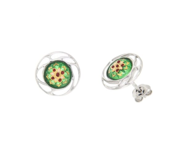 Boucles d'oreilles clous rond monture ajoure systeme papillon vert chartreuse