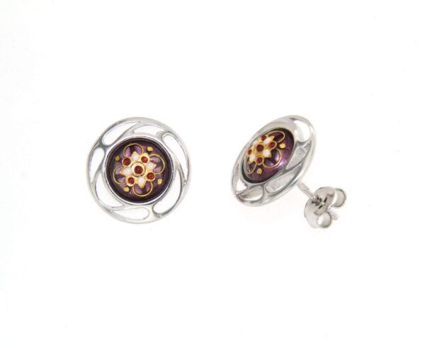 Boucles d'oreilles clous rond monture ajoure systeme papillon violet lilas