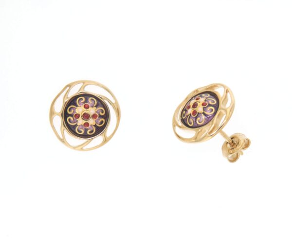 Boucles d'oreilles clous rond monture ajoure systeme papillon violet lilas