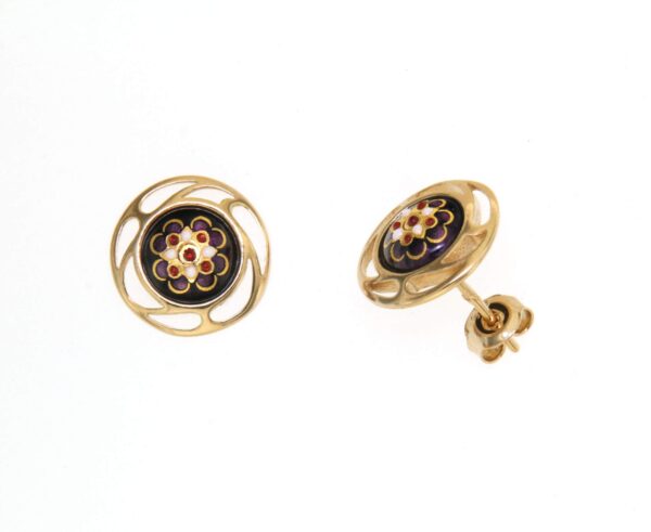 Boucles d'oreilles clous rond monture ajoure systeme papillon violet prune