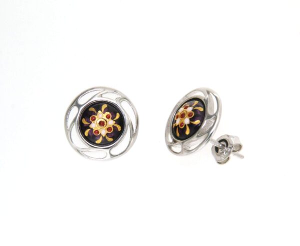 Boucles d'oreilles clous rond monture ajoure systeme papillon violet prune