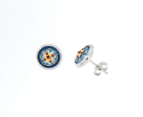 Boucles d'oreilles clous rond moyen modele systeme papillon bleu azur