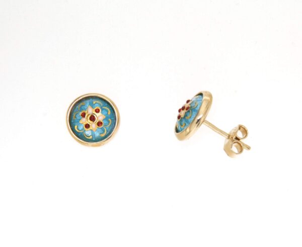 Boucles d'oreilles clous rond moyen modele systeme papillon bleu ciel