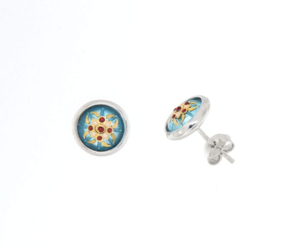 Boucles d'oreilles clous rond moyen modele systeme papillon bleu ciel