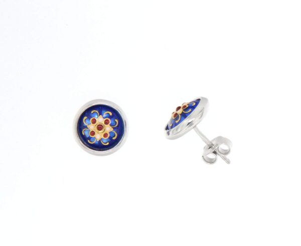 Boucles d'oreilles clous rond moyen modele systeme papillon bleu de bresse