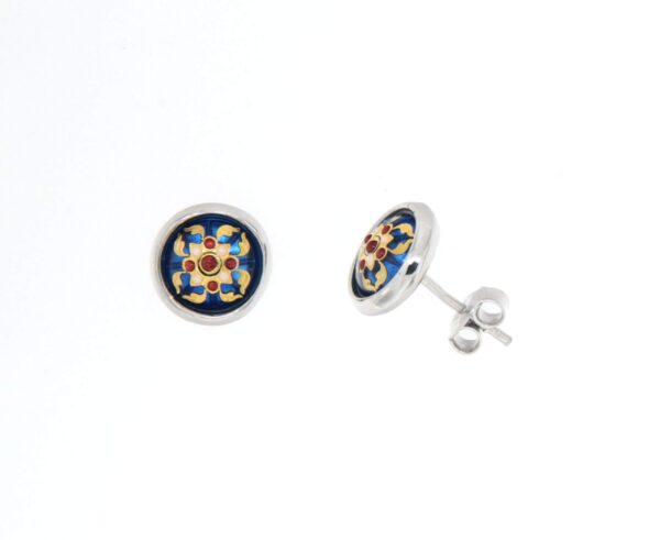 Boucles d'oreilles clous rond moyen modele systeme papillon bleu electrique