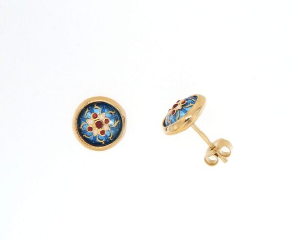 Boucles d'oreilles clous rond moyen modele systeme papillon bleu electrique