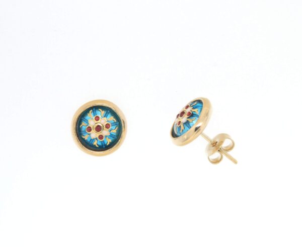 Boucles d'oreilles clous rond moyen modele systeme papillon bleu turquoise