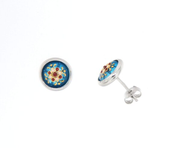 Boucles d'oreilles clous rond moyen modele systeme papillon bleu turquoise
