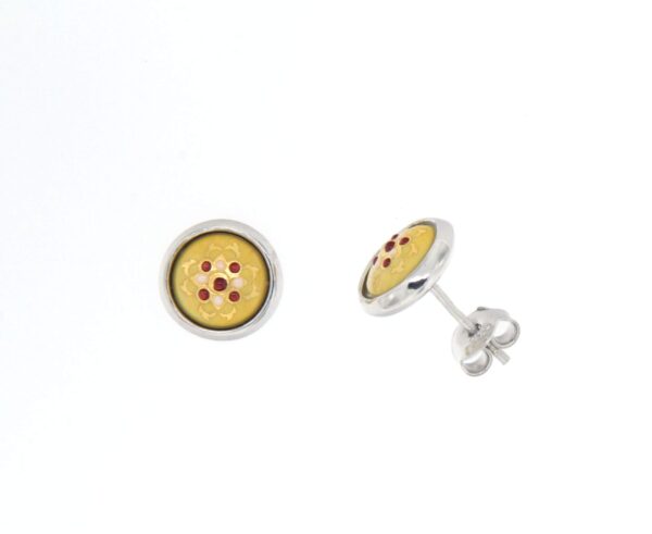 Boucles d'oreilles clous rond moyen modele systeme papillon jaune