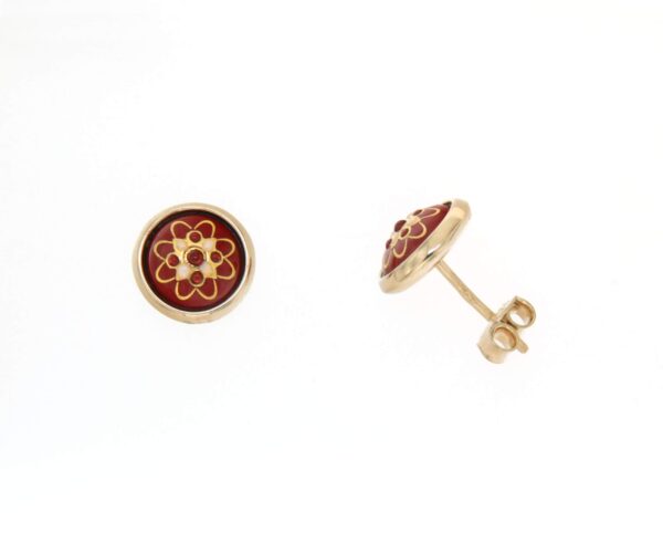 Boucles d'oreilles clous rond moyen modele systeme papillon rouge cerise