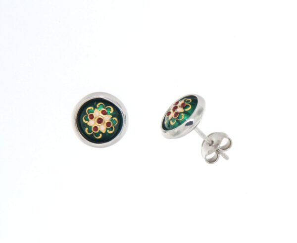 Boucles d'oreilles clous rond moyen modele systeme papillon vert