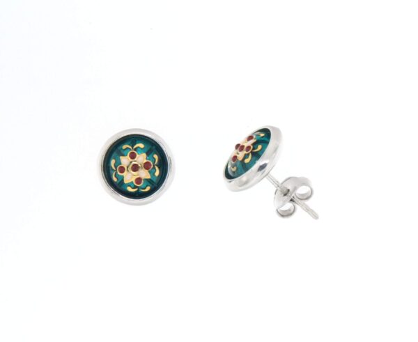 Boucles d'oreilles clous rond moyen modele systeme papillon vert bleuté