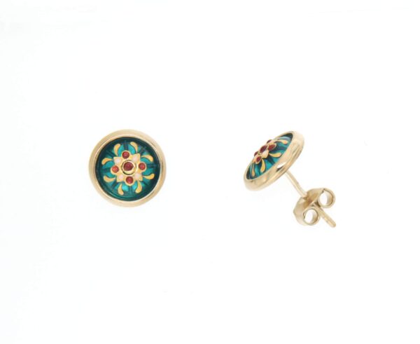 Boucles d'oreilles clous rond moyen modele systeme papillon vert bleuté