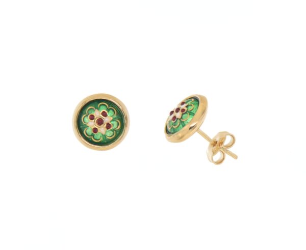 Boucles d'oreilles clous rond moyen modele systeme papillon vert chartreuse