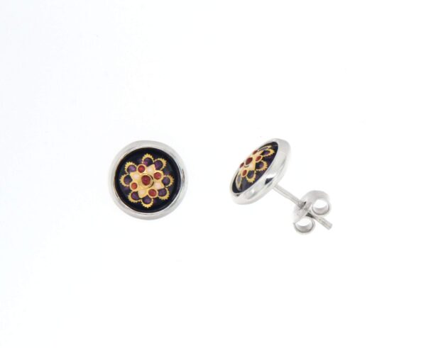 Boucles d'oreilles clous rond moyen modele systeme papillon violet prune