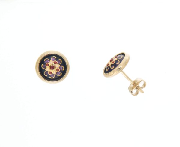 Boucles d'oreilles clous rond moyen modele systeme papillon violet prune