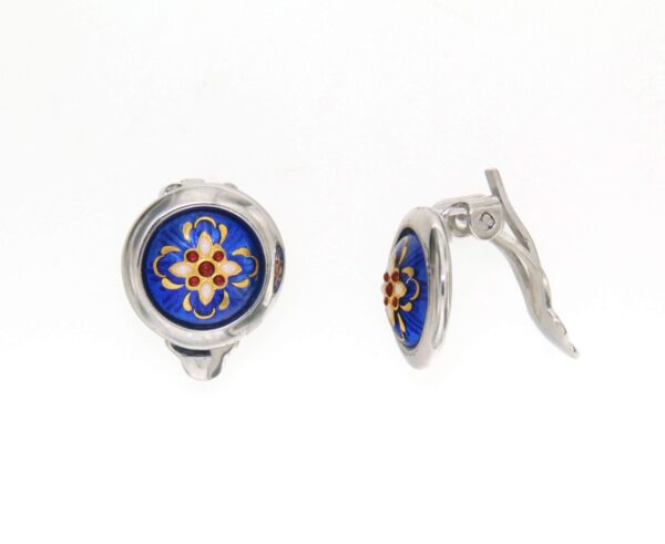Boucles d'oreilles gros rond clips bleu de bresse