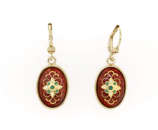 Boucles d'oreilles ovale systeme domeuse rouge