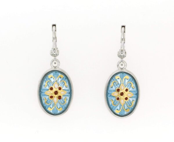 Boucles d'oreilles ovale systeme dormeuse bleu ciel