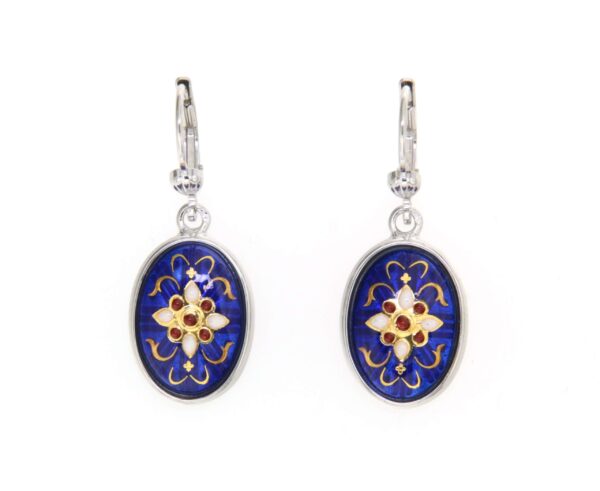 Boucles d'oreilles ovale systeme dormeuse bleu de bresse