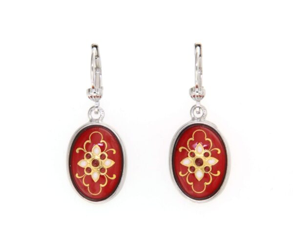 Boucles d'oreilles ovale systeme dormeuse rouge cerise