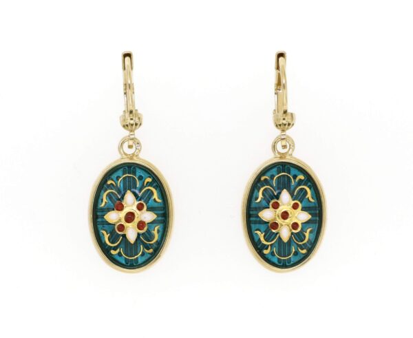 Boucles d'oreilles ovales systeme dormeuse vert bleuté