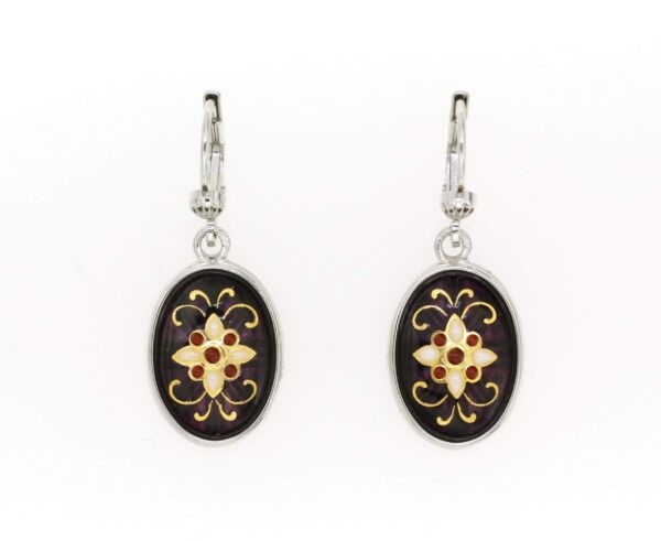 Boucles d'oreilles ovales systeme dormeuse violet prune