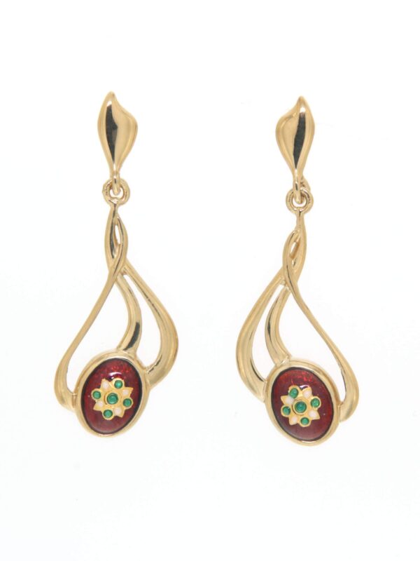 Boucles d'oreilles pendante 3 fils systeme papillon rouge