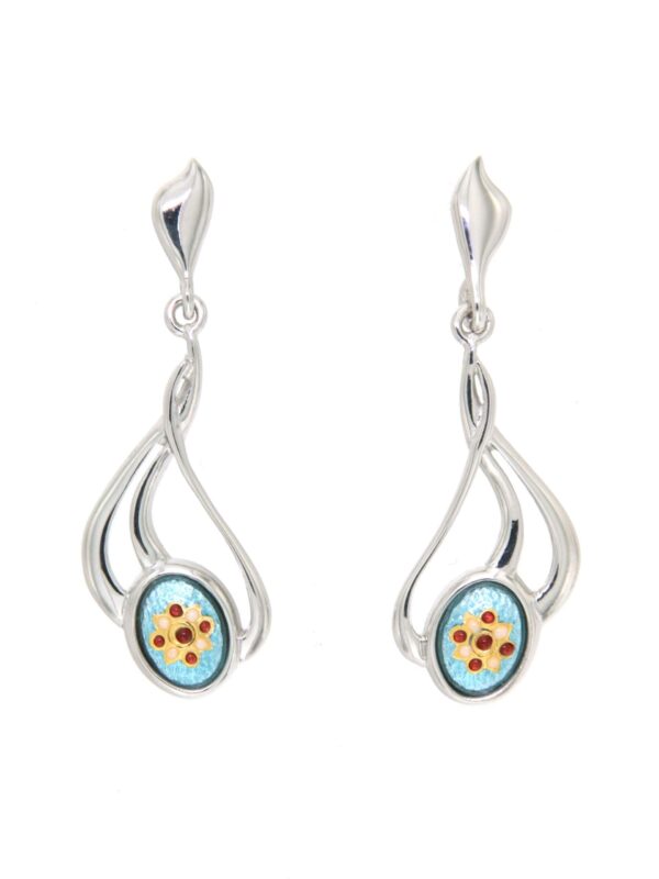 Boucles d'oreilles pendantes 3 fils systeme papillon bleu ciel